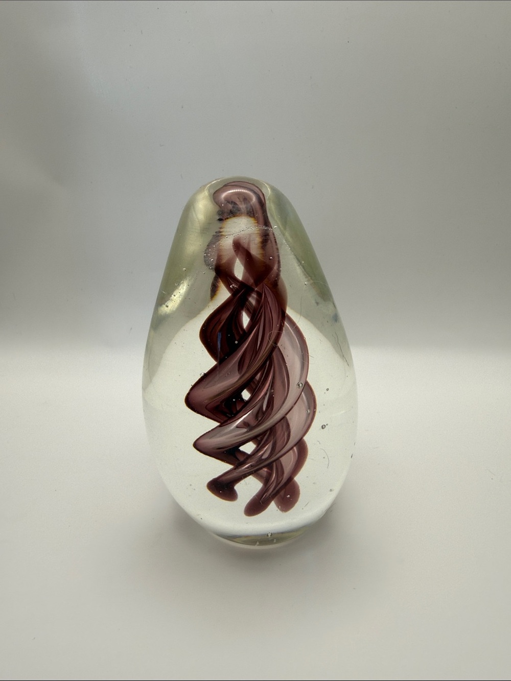 Vintage Murano Handblown Glass Art Paperweight with Purple Rose Swirl